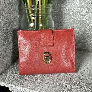 Vintage Coral Genuine Pigskin Leather Wallet Gold Accents